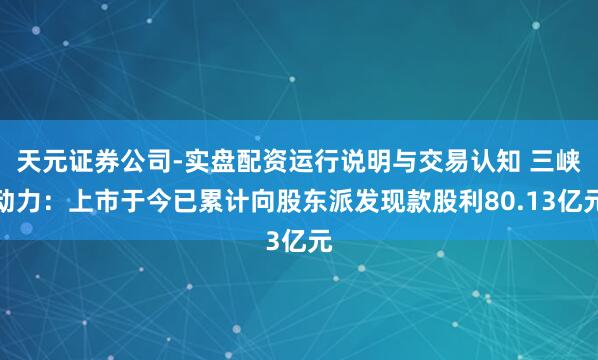 天元证券公司-实盘配资运行说明与交易认知 三峡动力：上市于今已累计向股东派发现款股利80.13亿元